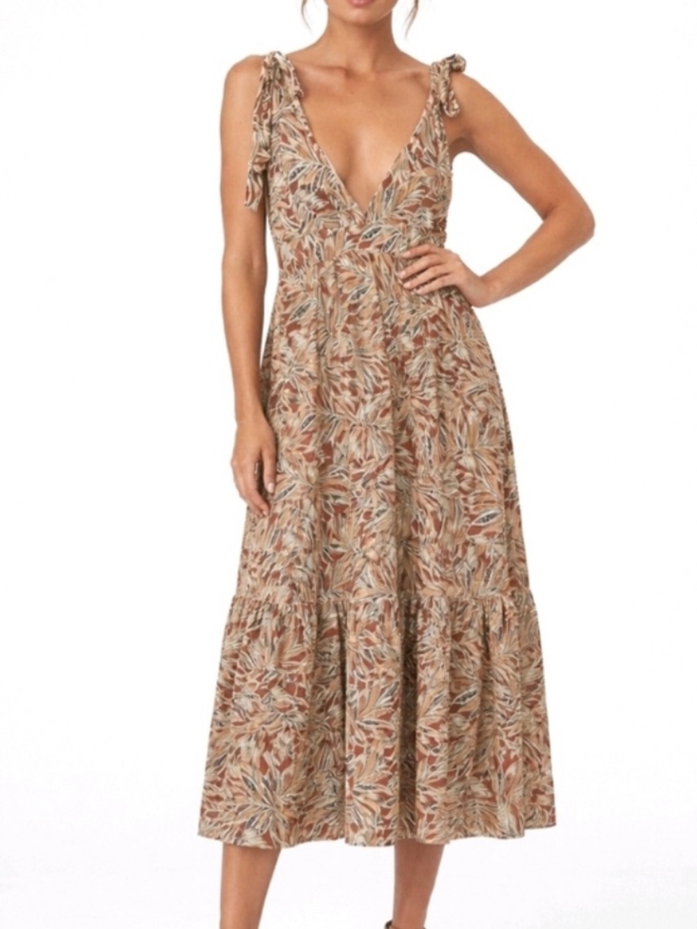 House of Harlow 1960 Tropical Leaf Printed Linen Blend Midi Dress Size Medium
